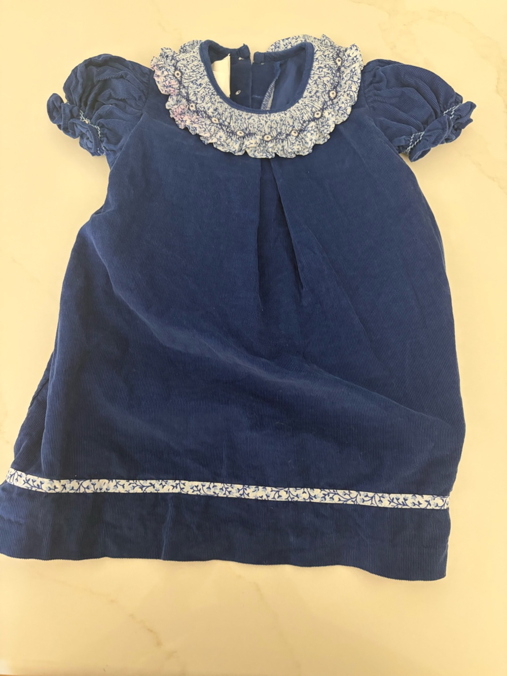 Zucchini kids Classic Navy Blue Girls' Corduroy Dress with Floral Collar